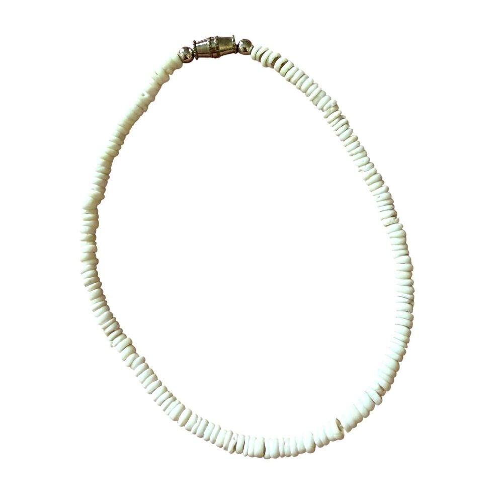Vintage Puka Shell Bracelet Barrel Clasp White 9.5" bv